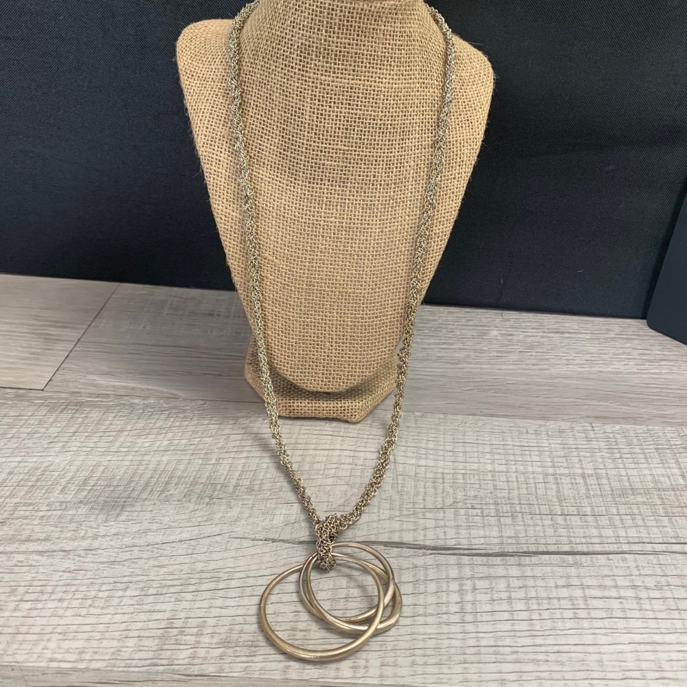 Kenneth Cole Reaction Silver Tone Interlocking Triple Ring Long Woven Necklace